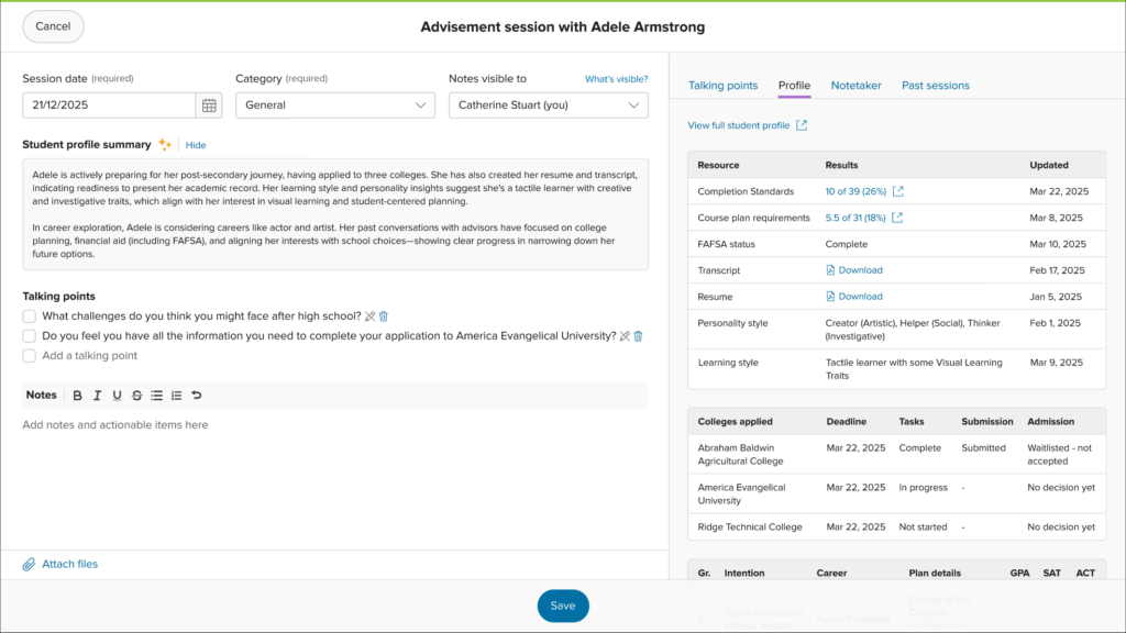 Advising Assistant in Xello